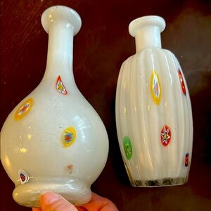 Vintage Murano Millefiori White Vases- set of 2